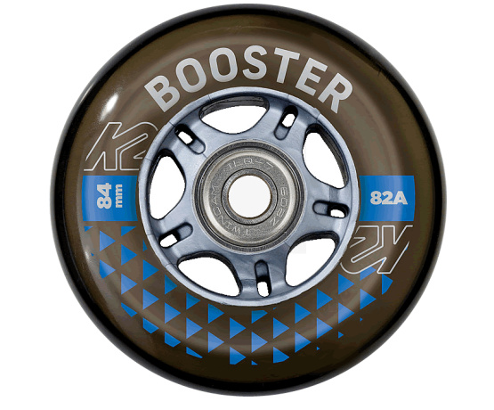 Booster 84mm 82A – 8 pcs + ILQ 7 bearings + aluminium spacers 6 mm Booster 84mm 82A – 8 pcs + ILQ 7 bearings + aluminium spacers 6 mm