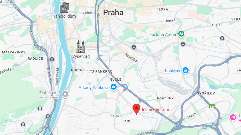 mapa Inline Centrum DBK nejvetsi prodejna koleckovych brusli v EU